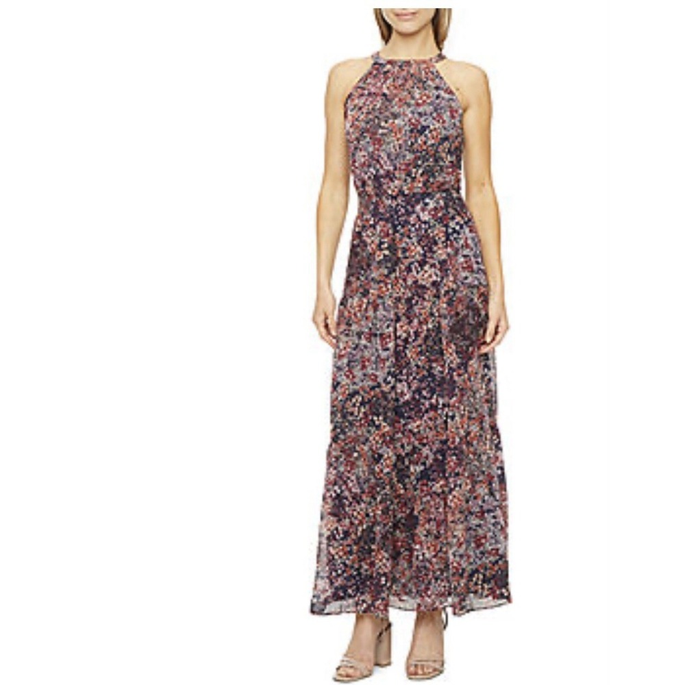 Nicole Miller Womens Halter Neck Floral Dress in Multicolor Size 16